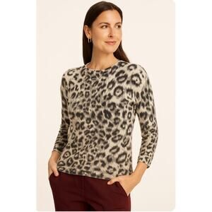 Talbots 100% Pure Cashmere Sweater Size Medium petite Animal Print 3/4 Sleeve